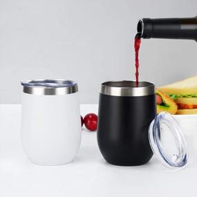 img 2 attached to Set Of 8 12Oz Stainless Steel Wine Tumblers With Lids - Double Wall Insulated Stemless Wine Cups For Coffee, Wine, Cocktails, And Champagne - Sleek Black Design For Perfect Sipping