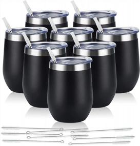 img 4 attached to Set Of 8 12Oz Stainless Steel Wine Tumblers With Lids - Double Wall Insulated Stemless Wine Cups For Coffee, Wine, Cocktails, And Champagne - Sleek Black Design For Perfect Sipping
