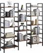 superjare triple 5 tier bookshelf, bookcase with 14 open display shelves, ladder bookshelf, wide book shelf book case with steel frame, wood board, for home & office, rustic brown logo