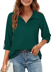 img 3 attached to Furnex Women'S Casual And Work Wear Tunic Blouses With Collared Neck, V-Neck, And 3/4 Roll Up Sleeves