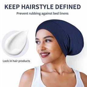 img 2 attached to Satin Lined Sleep Cap For Women And Men With Adjustable Strap, Stay On All Night Hair Bonnet Wrap, Navy (1 Pack)