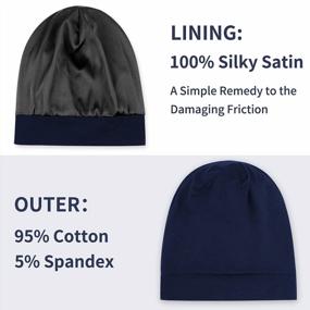 img 3 attached to Satin Lined Sleep Cap For Women And Men With Adjustable Strap, Stay On All Night Hair Bonnet Wrap, Navy (1 Pack)
