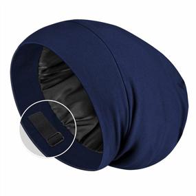 img 4 attached to Satin Lined Sleep Cap For Women And Men With Adjustable Strap, Stay On All Night Hair Bonnet Wrap, Navy (1 Pack)