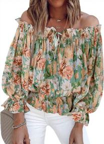 img 4 attached to Women'S Summer Floral Print Off-Shoulder Ruffle Sleeve Blouse - BLENCOT Casual T Shirts