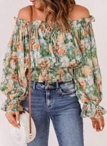 img 3 attached to Women'S Summer Floral Print Off-Shoulder Ruffle Sleeve Blouse - BLENCOT Casual T Shirts