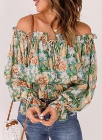 img 1 attached to Women'S Summer Floral Print Off-Shoulder Ruffle Sleeve Blouse - BLENCOT Casual T Shirts