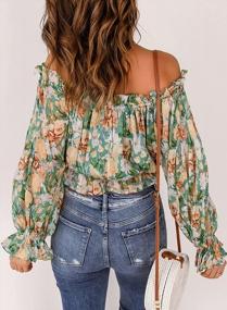 img 2 attached to Women'S Summer Floral Print Off-Shoulder Ruffle Sleeve Blouse - BLENCOT Casual T Shirts
