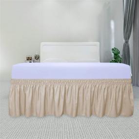 img 3 attached to Queen/King/C-King Size Beige Wrap Around Ruffled Bed Skirt With Adjustable Elastic Belt - 18 Inch Drop Easy To Put On, Wrinkle Free Bedskirt Dust Ruffles, Bed Frame Cover