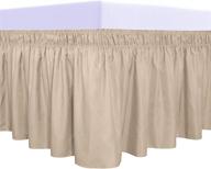 queen/king/c-king size beige wrap around ruffled bed skirt with adjustable elastic belt - 18 inch drop easy to put on, wrinkle free bedskirt dust ruffles, bed frame cover logo