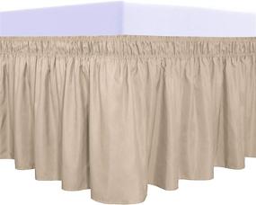 img 4 attached to Queen/King/C-King Size Beige Wrap Around Ruffled Bed Skirt With Adjustable Elastic Belt - 18 Inch Drop Easy To Put On, Wrinkle Free Bedskirt Dust Ruffles, Bed Frame Cover
