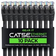 комплект из 10 10-футовых черных соединительных кабелей cat5e ethernet с разъемами rj45 без зацепов для компьютерных сетей lan - gearit логотип