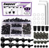 🏍️ swpeet 177-piece motorcycle fairing bolt kit for all sport bike models - m5 m6 sizes, windscreen screws, fasteners, fixing sportbike bolts (black) логотип