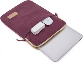 img 3 attached to Kinmac винно-красный холщовый вертикальный водонепроницаемый чехол для ноутбука с карманом - подходит для MacBook Air / Pro 13,3-13,5 дюймов, ноутбука Microsoft Surface и книги.
