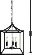 💡 13.5ft hanging cord plug-in industrial rustic pendant light fixture for kitchen island, dining room, bedroom, foyer - black farmhouse chandelier with 3-light logo