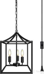 img 2 attached to 💡 13.5ft Hanging Cord Plug-In Industrial Rustic Pendant Light Fixture for Kitchen Island, Dining Room, Bedroom, Foyer - Black Farmhouse Chandelier with 3-Light