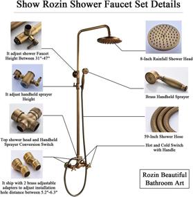 img 3 attached to Antique Brass Shower Fixture Set With Cross-Knobs, 8-Inch Rainfall Showerhead And Hand Spray - Perfect Bathroom Combo Set