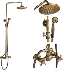 img 4 attached to Antique Brass Shower Fixture Set With Cross-Knobs, 8-Inch Rainfall Showerhead And Hand Spray - Perfect Bathroom Combo Set