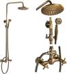 antique brass shower fixture set with cross-knobs, 8-inch rainfall showerhead and hand spray - perfect bathroom combo set logo