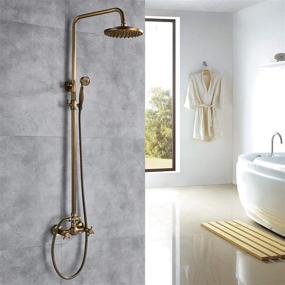 img 2 attached to Antique Brass Shower Fixture Set With Cross-Knobs, 8-Inch Rainfall Showerhead And Hand Spray - Perfect Bathroom Combo Set