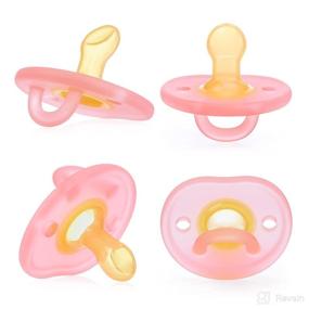 img 3 attached to BPA-Free Orthodontic Silicone Pacifiers Set of 2, Realistic Soothers for Boys and Girls (6-18 Months), Promote Natural Sucking for Infants, Rubber Pink and Almond Yellow