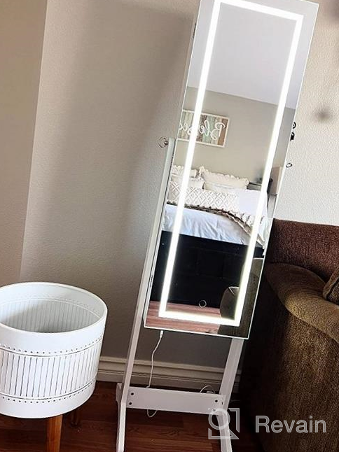 img 1 attached to White Standing Full-Screen Mirror Makeup Cabinet With Lockable Jewelry Armoire, Large Cosmetic Storage Organizer And Brush Holder By LUXFURNI review by Alexandra Marie