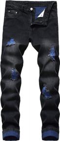 img 4 attached to Stylish And Comfortable Men'S Distressed Denim Jeans With Frayed Holes And Color Block Design