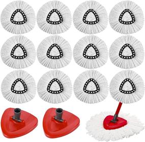 img 4 attached to 🧹 12-Pack Microfiber Spin Mop Replacement Heads for Spin Mop, Compatible Refills with 2 Swivel Mop Bases, Easy Clean Mop Head Replacement