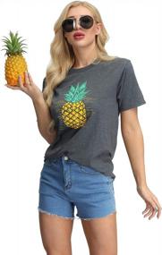 img 3 attached to Summer Vacation Short Sleeve Cotton Aloha T-Shirt With Cute Pineapple Graphics For Women By IRISGOD