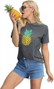 img 2 attached to Summer Vacation Short Sleeve Cotton Aloha T-Shirt With Cute Pineapple Graphics For Women By IRISGOD