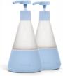 refillable hand soap dispenser with pump - 2 pack of shatter resistant glass container with non-slip silicone sleeve - dishwasher safe, 12oz each - ideal for bathroom - periwinkle color - cleancult logo