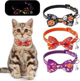 img 4 attached to Glow in The Night Safety 🌙 Collars: Halloween Cat Breakaway Collar 3 Pack