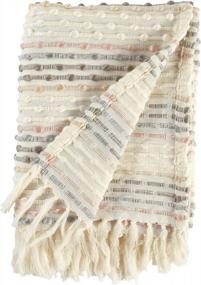 img 1 attached to Rivet Bubble Textured Fringe Throw Blanket - Lightweight And Stylish Grey And Cream Design By Amazon Brand