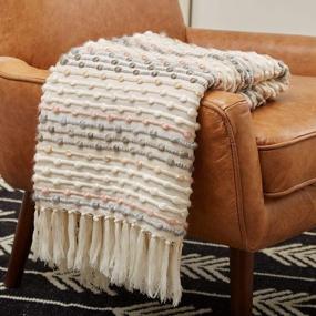 img 3 attached to Rivet Bubble Textured Fringe Throw Blanket - Lightweight And Stylish Grey And Cream Design By Amazon Brand