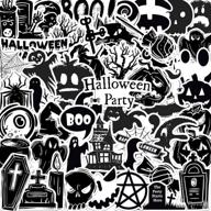 🎃 spooky 50pcs halloween stickers pack: black &amp; white horror decor stickers - perfect for gift bags and halloween gifts логотип