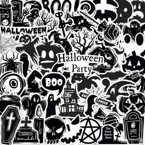 img 4 attached to 🎃 Spooky 50pcs Halloween Stickers Pack: Black &amp; White Horror Decor Stickers - Perfect for Gift Bags and Halloween Gifts