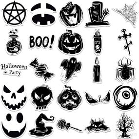 img 2 attached to 🎃 Spooky 50pcs Halloween Stickers Pack: Black &amp; White Horror Decor Stickers - Perfect for Gift Bags and Halloween Gifts