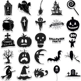 img 3 attached to 🎃 Spooky 50pcs Halloween Stickers Pack: Black &amp; White Horror Decor Stickers - Perfect for Gift Bags and Halloween Gifts