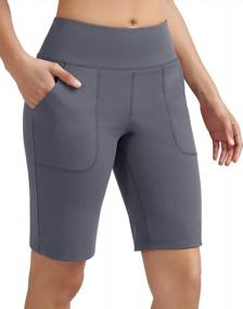 img 4 attached to Women'S 10" High Waisted Ewedoos Bermuda Shorts With Pockets - Perfect For Running, Yoga & Workouts!