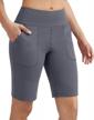 women's 10" high waisted ewedoos bermuda shorts with pockets - perfect for running, yoga & workouts! logo