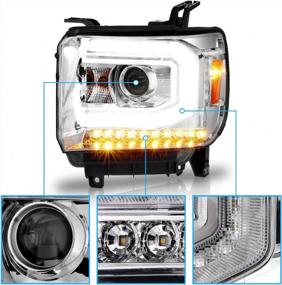 img 1 attached to Chrome LED Tube Projector Headlights For 2014-2017 GMC Sierra 1500/2500HD/3500HD (Pair)