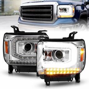 img 4 attached to Chrome LED Tube Projector Headlights For 2014-2017 GMC Sierra 1500/2500HD/3500HD (Pair)