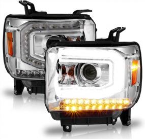 img 2 attached to Chrome LED Tube Projector Headlights For 2014-2017 GMC Sierra 1500/2500HD/3500HD (Pair)