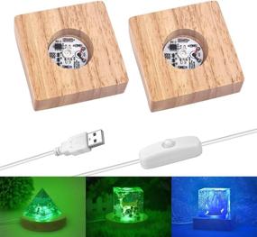 img 4 attached to 2PCS YAKAMOZ LED Lights Display Base - Square Wooden Stand For Laser Crystal Glass Resin Art