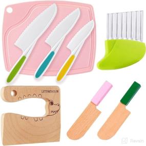 img 4 attached to 🔪 8-Piece Kids Knife Set with Wooden Toddler Knife, Crinkle Cutter for Veggies, and Nylon Kids Knives for Real Cooking - Montessori Kitchen Tools for Toddlers with Cutting Board (Crocodile Set)