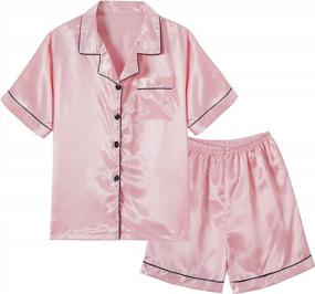 img 4 attached to Comfortable And Stylish Silk Pajama Sets For Big Kids - Perfect For Summer Sleepwear