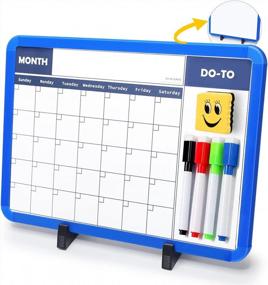 img 4 attached to Kids White Board Calendar Desktop Easel, 2-Sided Small Magnetic Dry Erase Board With Adjustable Stand & Blue Frame, Portable Monthly Whiteboard For Home Office, 10X14