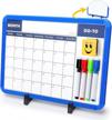kids white board calendar desktop easel, 2-sided small magnetic dry erase board with adjustable stand & blue frame, portable monthly whiteboard for home office, 10x14 logo