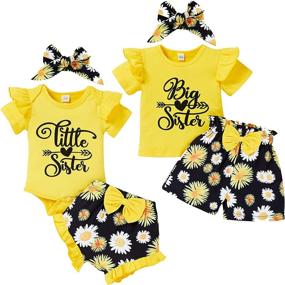 img 4 attached to Sister Matching Sunflower Romper And Shorts Set - Adorable Summer Outfits For Little And Big Girls