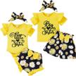 sister matching sunflower romper and shorts set - adorable summer outfits for little and big girls logo