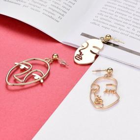img 3 attached to Face Abstract Gold Statement Earrings - Mookoo 3 Pair Vintage Hypoallergenic Dangle Stud For Girls Teens Women